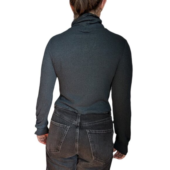 Garage Forest Green Turtleneck Ribbed Short Sweater Women Size Medium - Picture 3 of 11